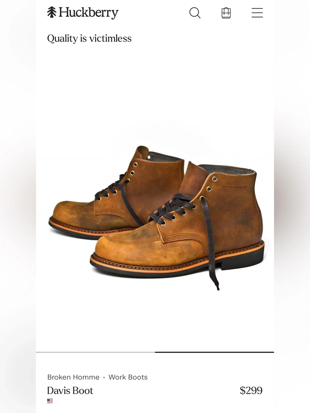 NWOT BROKEN HOMME Huckberry Sz 11 Brown Leather Davis Boots Orig$300 Made in USA